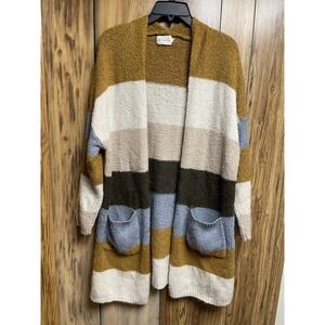 Vintage Dreamers Womens Size XL Open Front Pocket Colorblock Knit Cardigan
